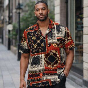 Men's Patchwork print Short Sleeve Shirt